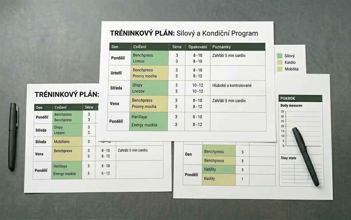 Ukázka individuálního tréninkového plánu sestaveného na míru pro fitness cíle klienta.