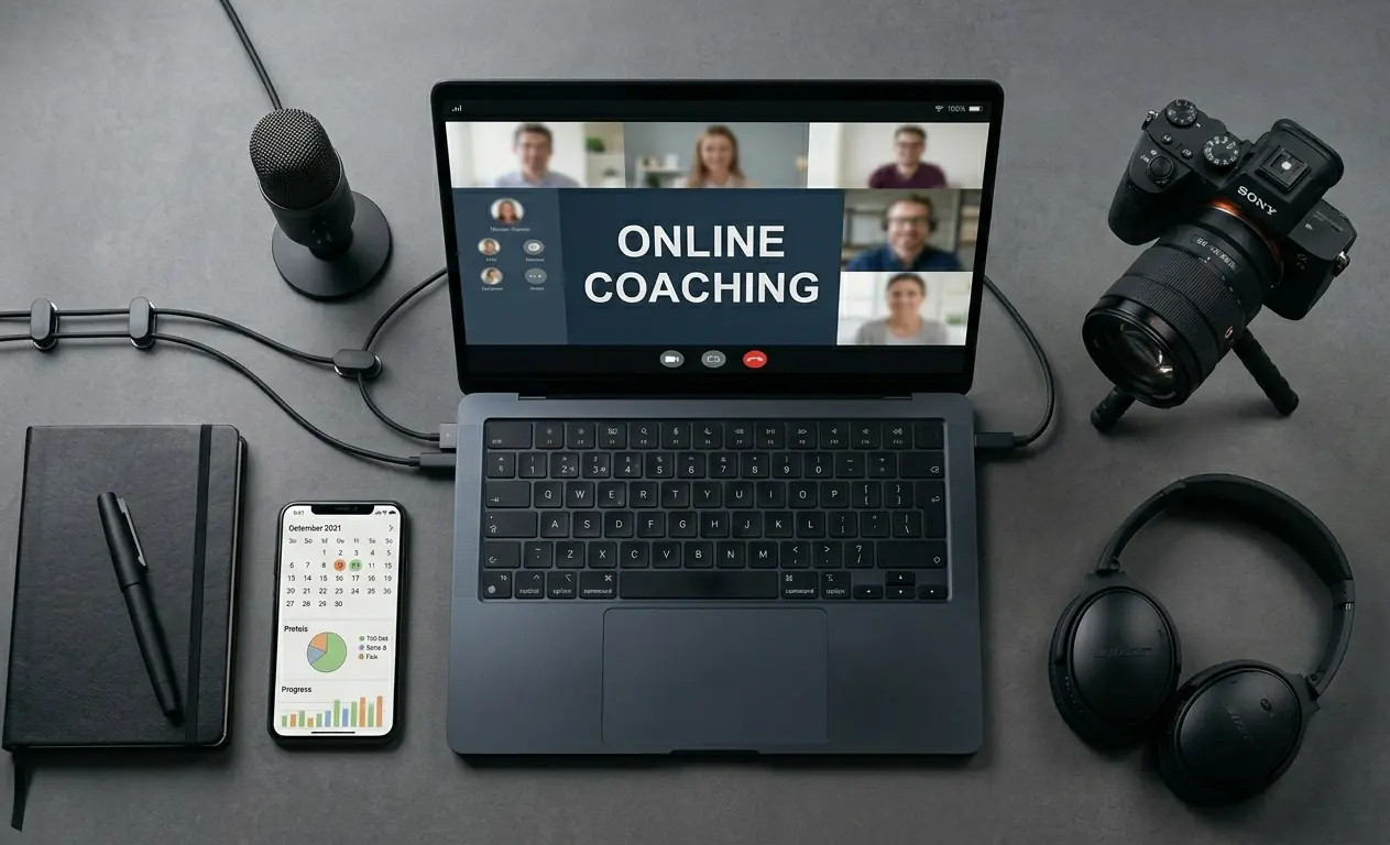Online fitness koučink a sledování tréninkových pokroků klienta na dálku přes aplikaci.